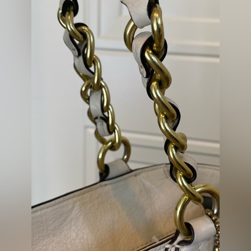 Coach Ivory Leather Tote with Gold Chain and Leather Straps Retail Style 20466 - Picture 3 of 16